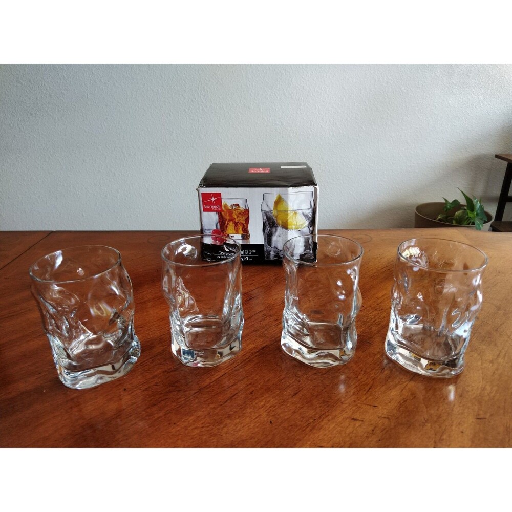 Bormioli Rocco Sorgente Clear Dimple Set 4 Rocks Glasses 10.25 oz 30cl Italy